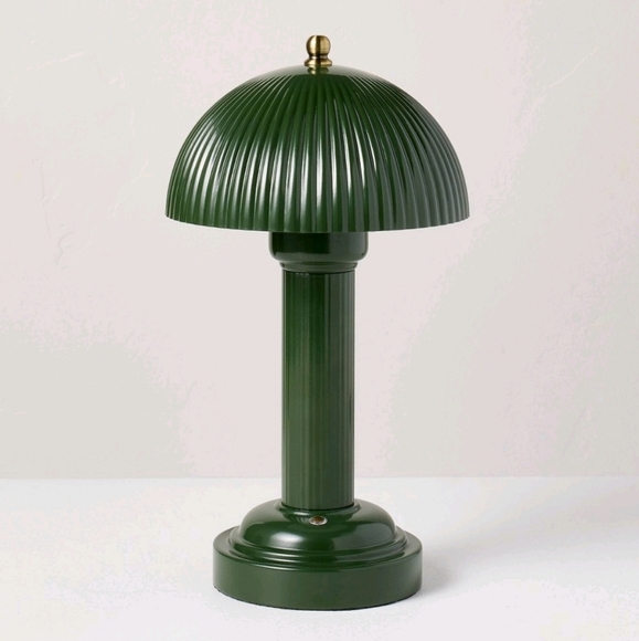 Hearth and Hand Fluted Library Table Lamp Rechargeable Green Metal - Picture 1 of 12